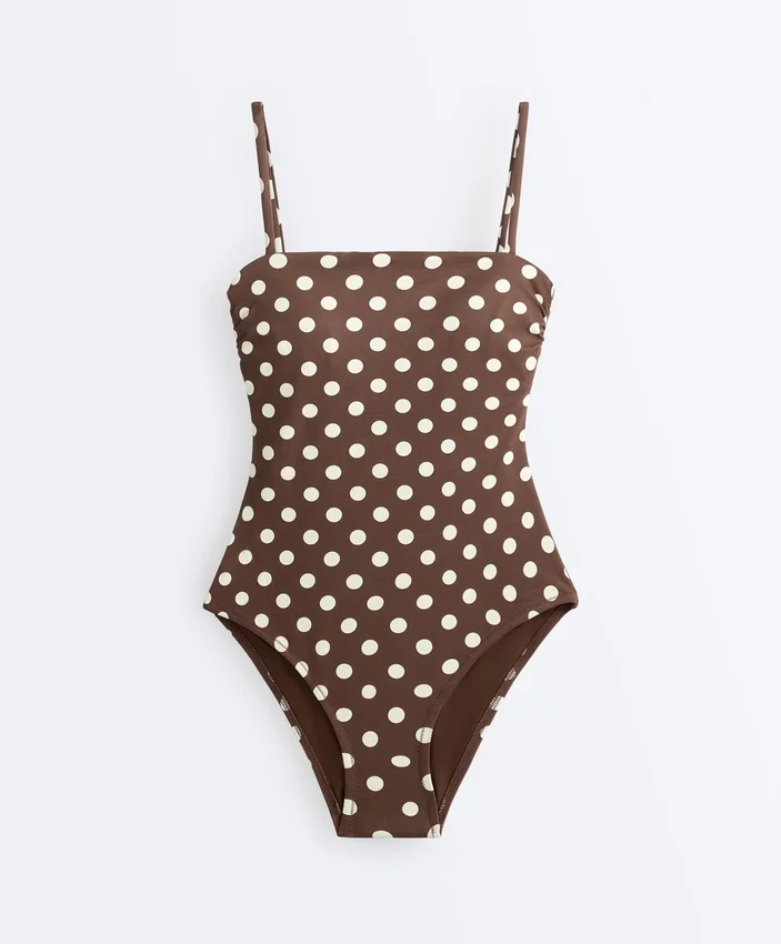 Fato de banho bandeau em piqué com bolinhas Fato de banho bandeau em piqué com bolinhas