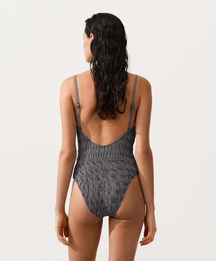 Fato de banho bandeau em tecido smock xadrez Fato de banho bandeau em tecido smock xadrez
