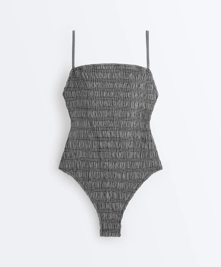 Fato de banho bandeau em tecido smock xadrez Fato de banho bandeau em tecido smock xadrez