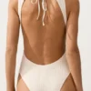 Fato de banho com decote halter em croché com textura bolha Fato de banho com decote halter em croché com textura bolha