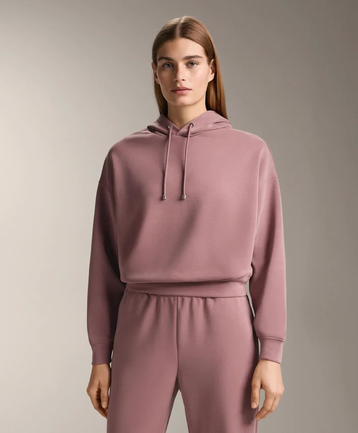 Hoodie com capuz de corte largo em modal escovado Hoodie com capuz de corte largo em modal escovado