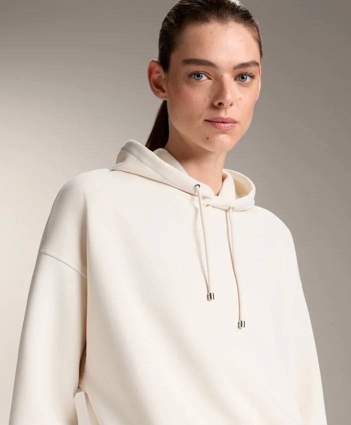 Hoodie com capuz de corte largo em modal escovado Hoodie com capuz de corte largo em modal escovado
