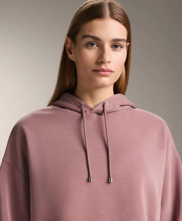 Hoodie com capuz de corte largo em modal escovado Hoodie com capuz de corte largo em modal escovado