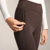 Leggings quentes de cintura alta, até ao tornozelo, com bolsos, 70 cm
