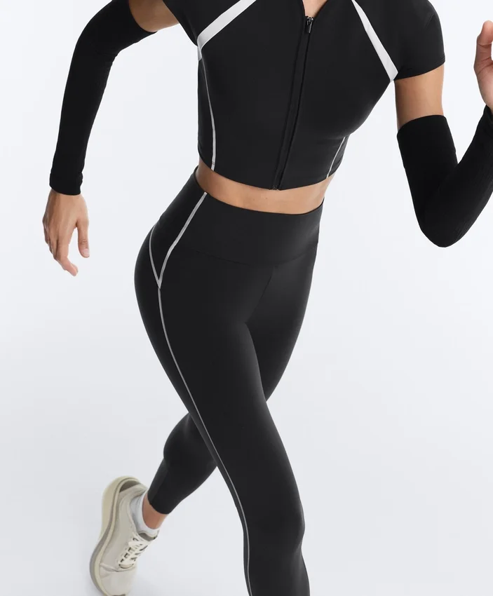 Leggings refletoras de cintura alta, Compressive e com Core Control, até ao tornozelo Leggings refletoras de cintura alta, Compressive e com Core Control, até ao tornozelo