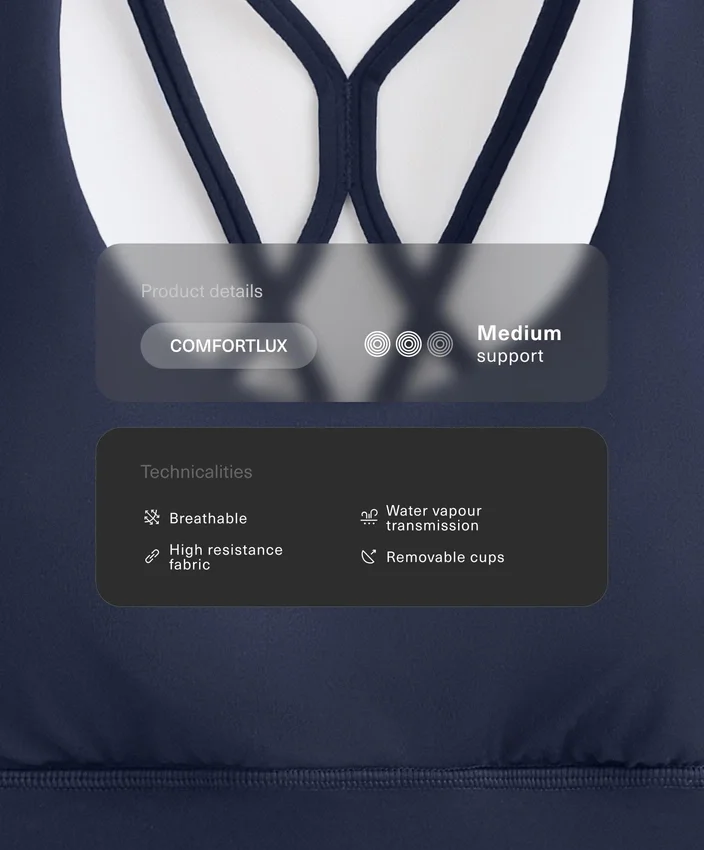 Sutiã desportivo Comfortlux de apoio médio com copas Sutiã desportivo Comfortlux de apoio médio com copas