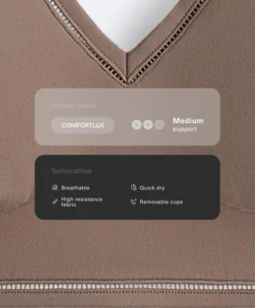 Sutiã desportivo Comfortlux de suporte médio com bainha em ponto de alinhavo