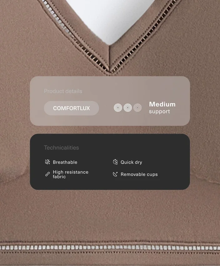 Sutiã desportivo Comfortlux de suporte médio com bainha em ponto de alinhavo Sutiã desportivo Comfortlux de suporte médio com bainha em ponto de alinhavo