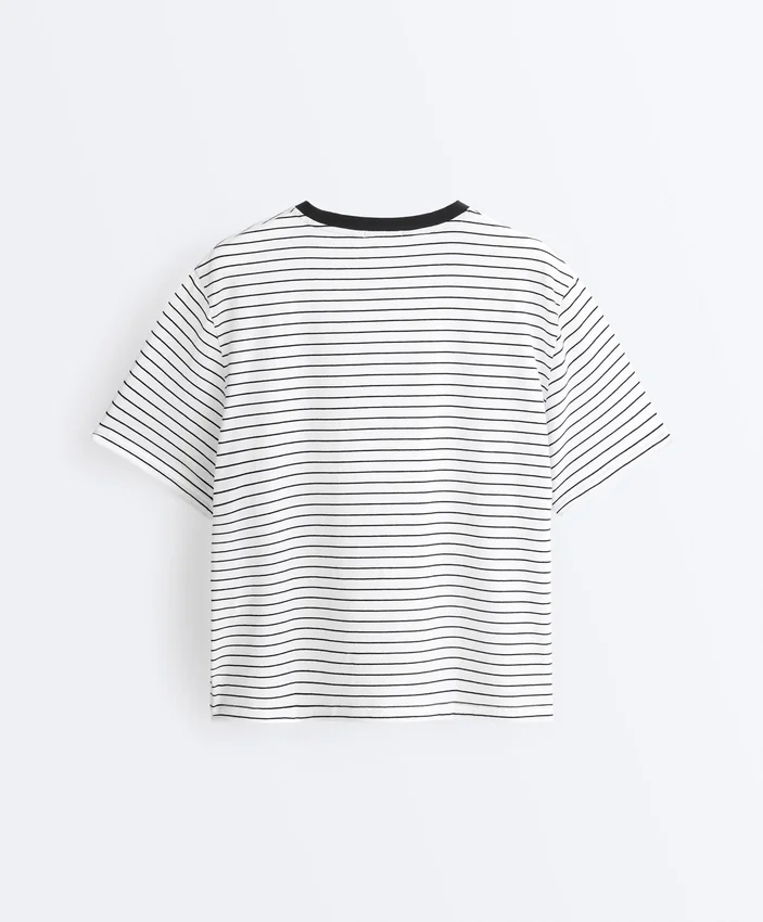 T-shirt de calções de manga curta em mistura de algodão com riscas T-shirt de calções de manga curta em mistura de algodão com riscas