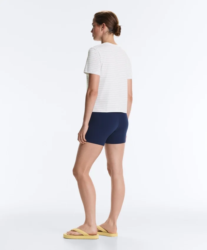 T-shirt de corte regular em mistura de algodão com riscas T-shirt de corte regular em mistura de algodão com riscas