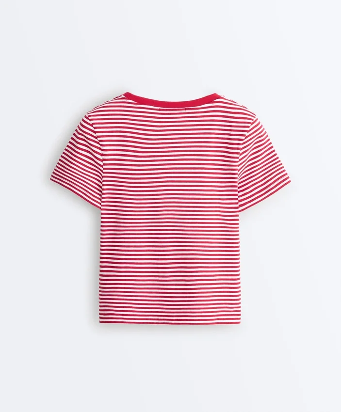 T-shirt de manga curta com corte regular em mistura de algodão às riscas T-shirt de manga curta com corte regular em mistura de algodão às riscas