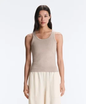 T-shirt justa com alças em canelado, em algodão e modal