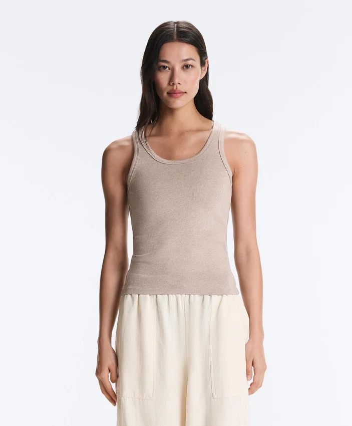T-shirt justa com alças em canelado, em algodão e modal T-shirt justa com alças em canelado, em algodão e modal