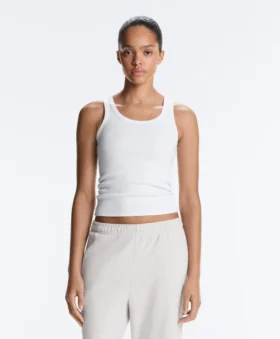 T-shirt justa com alças em canelado, em algodão e modal