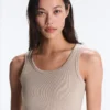 T-shirt justa com alças em canelado, em algodão e modal T-shirt justa com alças em canelado, em algodão e modal