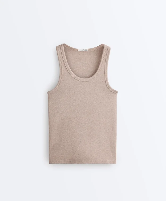 T-shirt justa com alças em canelado, em algodão e modal T-shirt justa com alças em canelado, em algodão e modal