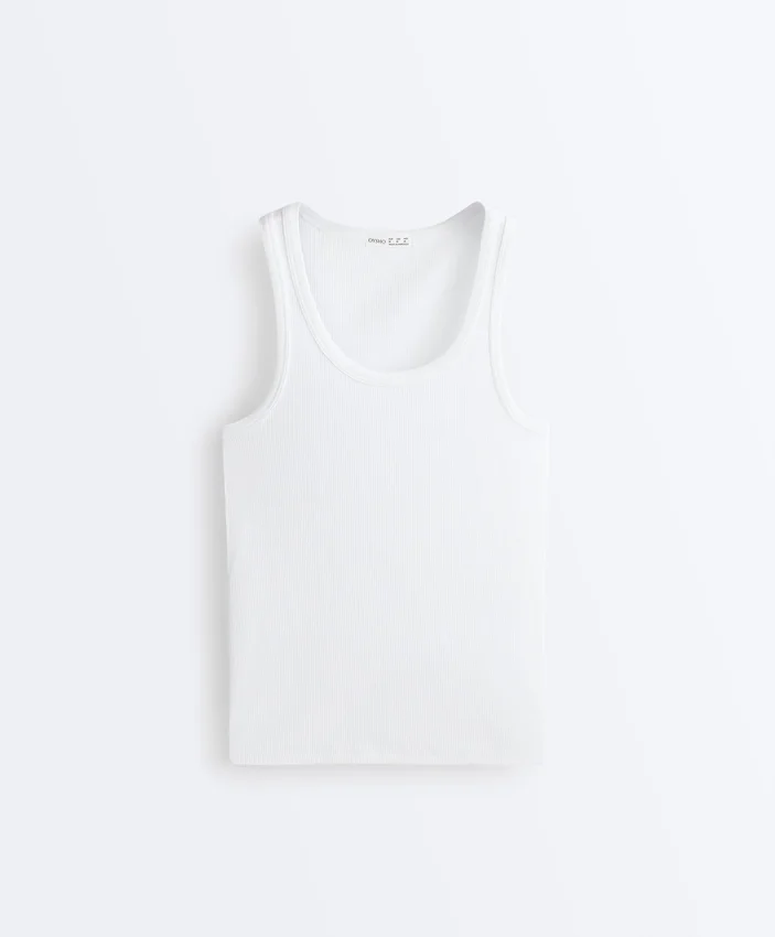 T-shirt justa com alças em canelado, em algodão e modal T-shirt justa com alças em canelado, em algodão e modal
