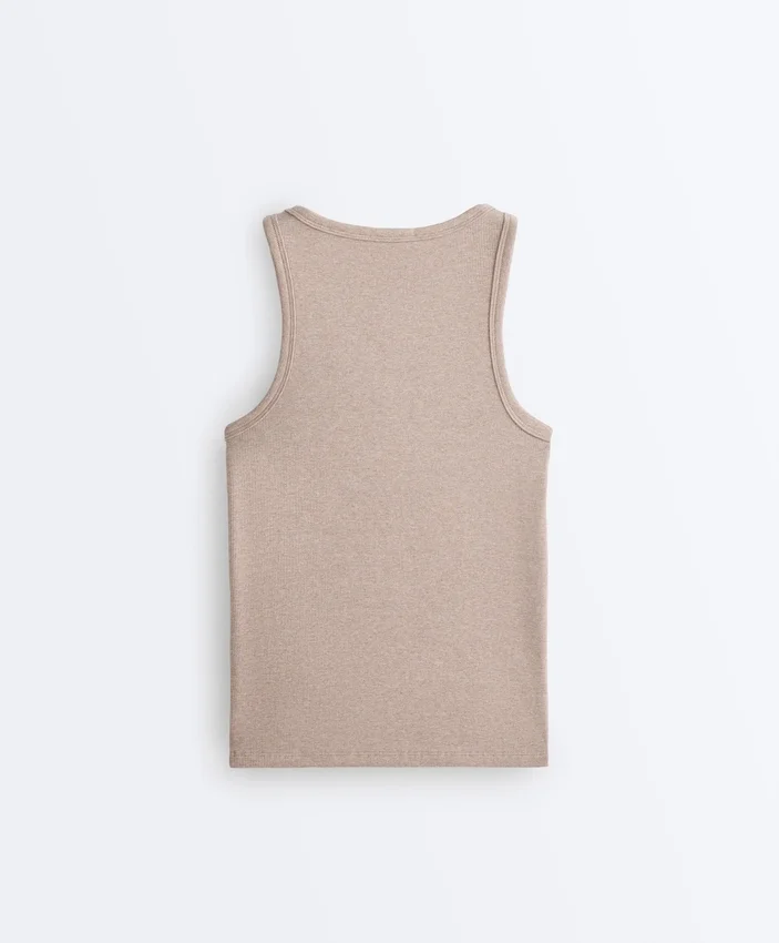 T-shirt justa com alças em canelado, em algodão e modal T-shirt justa com alças em canelado, em algodão e modal