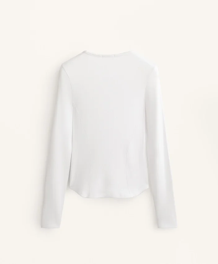 T-shirt justa de manga comprida com canelado, em algodão e modal T-shirt justa de manga comprida com canelado, em algodão e modal
