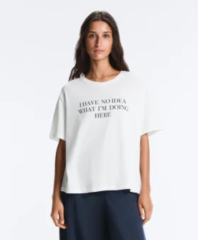 T-shirt larga de manga curta em mistura de algodão com slogan