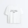 T-shirt larga de manga curta em mistura de algodão com slogan T-shirt larga de manga curta em mistura de algodão com slogan