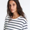 T-shirt larga oversize de manga comprida em mistura de algodão com riscas T-shirt larga oversize de manga comprida em mistura de algodão com riscas