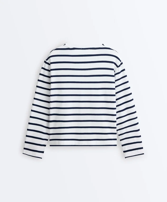 T-shirt larga oversize de manga comprida em mistura de algodão com riscas T-shirt larga oversize de manga comprida em mistura de algodão com riscas