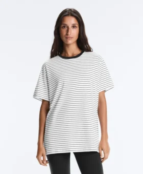 T-shirt oversize de manga curta em mistura de algodão com riscas contrastantes