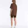 T-shirt oversize de manga curta em mistura de algodão com riscas de calções T-shirt oversize de manga curta em mistura de algodão com riscas de calções