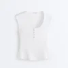 T-shirt sem mangas em malha canelada com botões de algodão e modal T-shirt sem mangas em malha canelada com botões de algodão e modal
