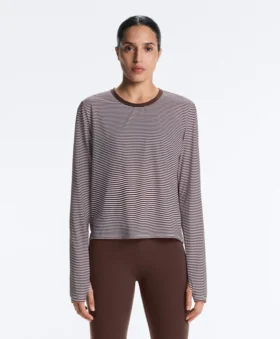 T-shirt técnica de manga comprida às riscas