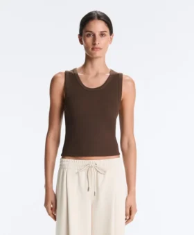 T-shirts com canelado e alças largas, algodão e modal