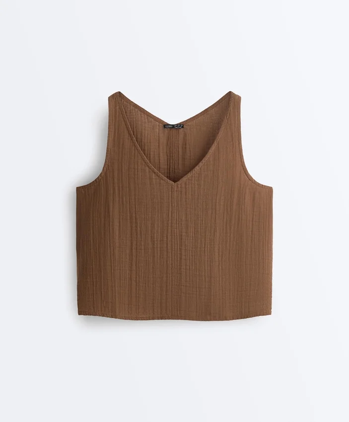 Top com alças e decote em V 100% algodão Top com alças e decote em V 100% algodão