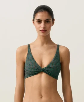 Top de biquíni com decote halter em xadrez