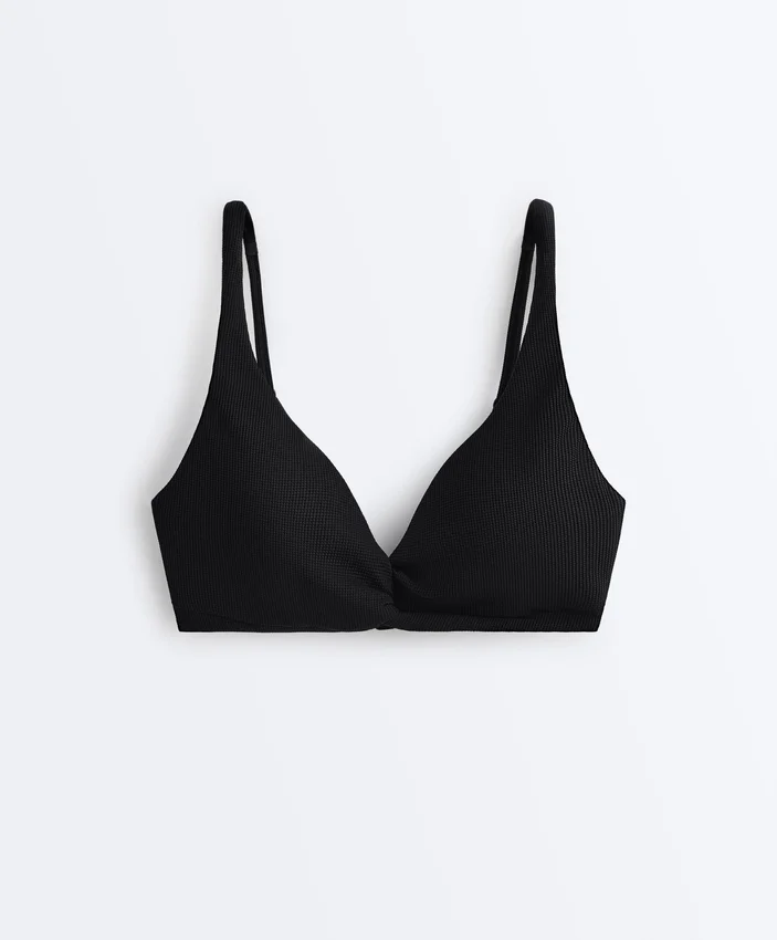 Top de biquíni com laço nas costas e decote halter em piqué Top de biquíni com laço nas costas e decote halter em piqué