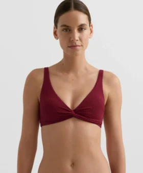 Top de biquíni halter em jacquard de mini xadrez