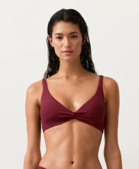Top de biquíni halter em jacquard de mini xadrez