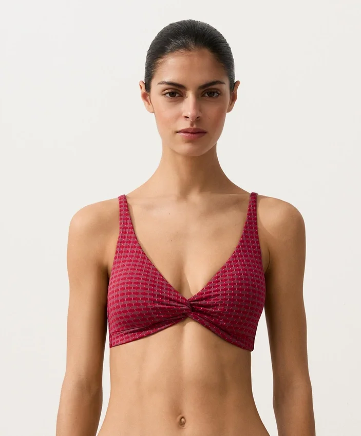 Top de biquíni halter em jacquard geométrico Top de biquíni halter em jacquard geométrico
