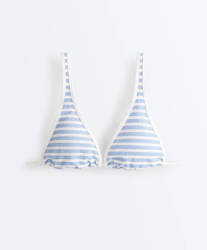 Top de biquíni triangular com alças halter e textura às riscas Top de biquíni triangular com alças halter e textura às riscas