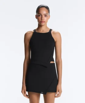 Tops de manga curta Comfortlux com decote halter e bainha com bordado