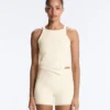 Tops de manga curta Comfortlux com decote halter e bainha com bordado