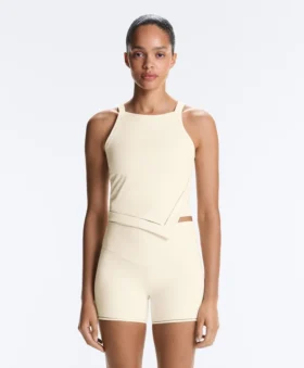 Tops de manga curta Comfortlux com decote halter e bainha com bordado