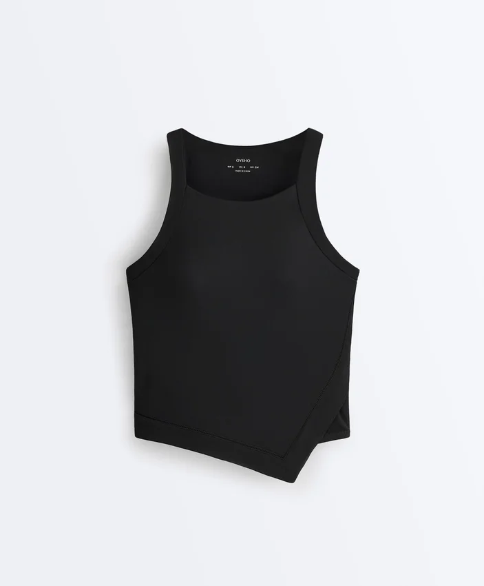 Tops de manga curta Comfortlux com decote halter e bainha com bordado Tops de manga curta Comfortlux com decote halter e bainha com bordado