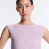 Tops sem mangas de calções em malha canelada com mistura de modal e detalhe ondulado Tops sem mangas de calções em malha canelada com mistura de modal e detalhe ondulado