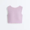 Tops sem mangas de calções em malha canelada com mistura de modal e detalhe ondulado Tops sem mangas de calções em malha canelada com mistura de modal e detalhe ondulado