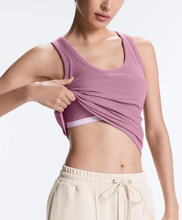 Tops sem mangas em malha canelada com mistura de modal Tops sem mangas em malha canelada com mistura de modal